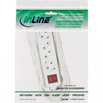 InLine jatkojohto, 4-osainen, 2x CEE7/3 + 2x Euro CEE 7/16, valkoinen, 1,5 m
