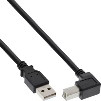 InLine USB 2.0 -kaapeli, kulmaliitin, Type-A uros / B uros, musta, 1 m