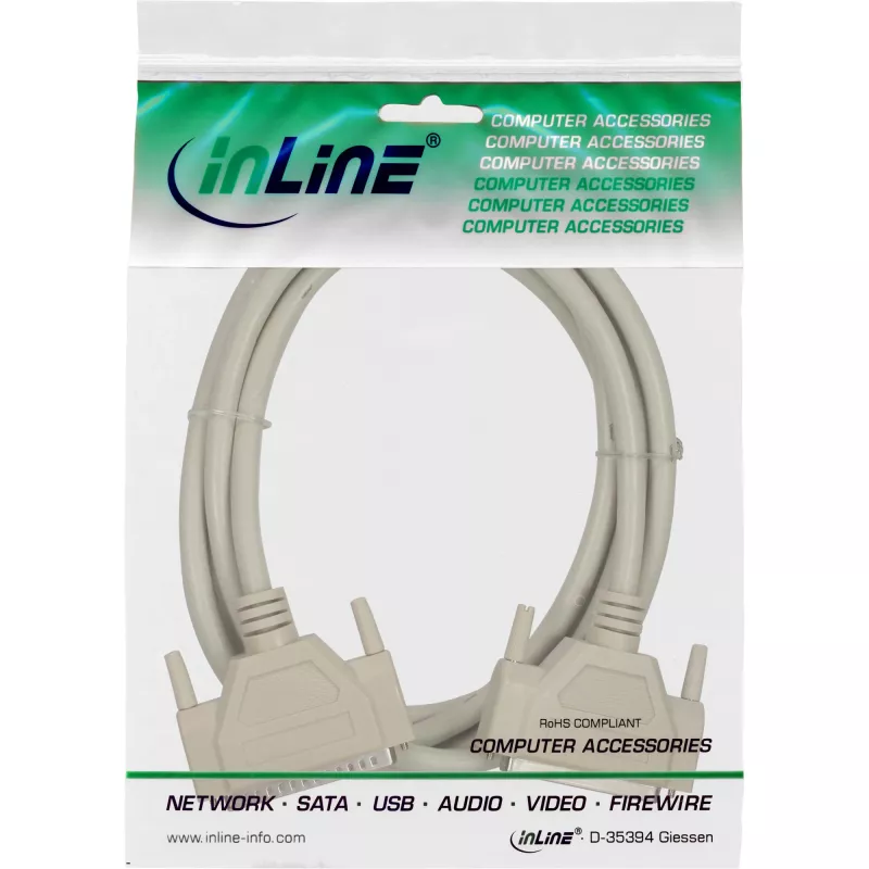 InLine sarjaportin jatkokaapeli DB37 uros/naaras valettu suora harmaa 1 m