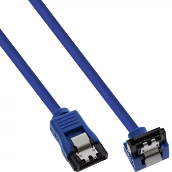 InLine SATA 6 Gb/s -pyöreä kaapeli sininen 90° kulma lukituksilla 0,5 m