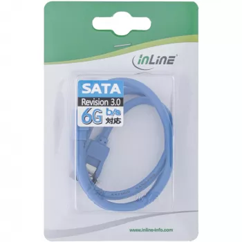 InLine SATA 6 Gb/s -pyöreä kaapeli sininen 90° kulma lukituksilla 0,5 m