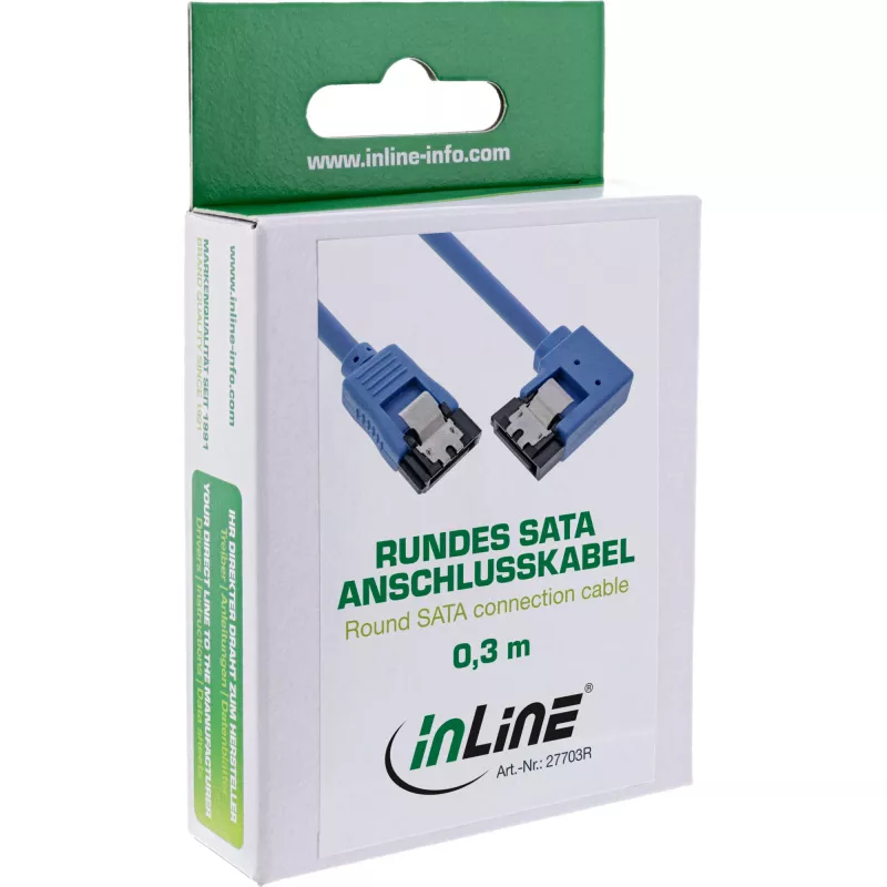InLine SATA 6 Gb/s -pyöreä kaapeli, toisesta päästä 90° kulma, lukituksilla, 0,3 m