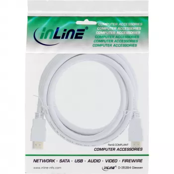 InLine High Speed HDMI -kaapeli Ethernetillä, M/M, valkoinen, kullatut kontaktit, 3 m