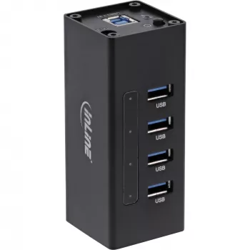 InLine USB 3.0 -keskitin, 4 porttia, alumiinikotelo, 2,5A virtalähteellä