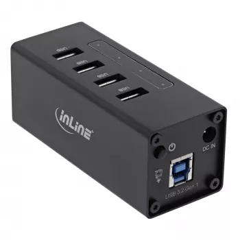 InLine USB 3.0 -keskitin, 4 porttia, alumiinikotelo, 2,5A virtalähteellä