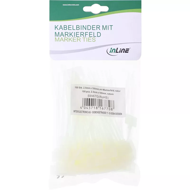 Kaapeliside merkintäkentällä InLine 100 mm x 2,5 mm, nailon, 100 kpl