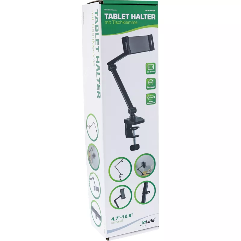 Tablet-teline InLine 55721S musta puristinpidike 12,9