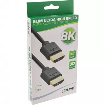 InLine ohut Ultra High Speed HDMI -kaapeli M/M 8K4K kullattu musta 1,5 m