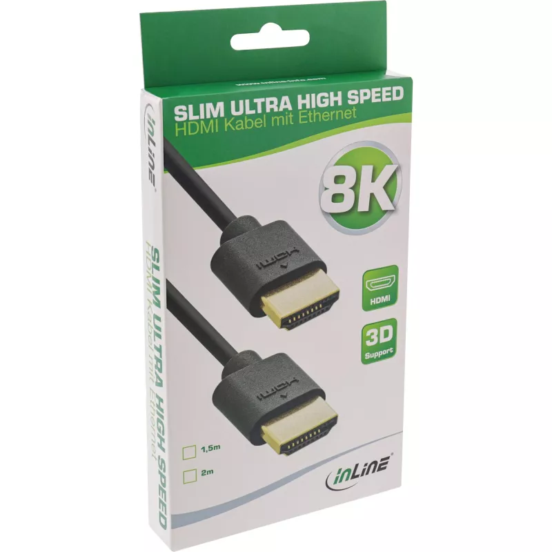 InLine ohut Ultra High Speed HDMI -kaapeli M/M 8K4K kullattu musta 2 m