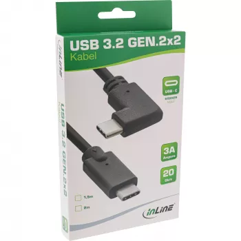 InLine USB 3.2 Gen.2 -kaapeli, USB-C uros/uros kulma, musta, 2 m