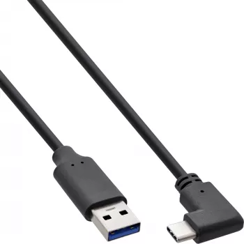 InLine USB 3.2 -kaapeli, USB-C uros kulma / USB-A uros, musta, 1,5 m