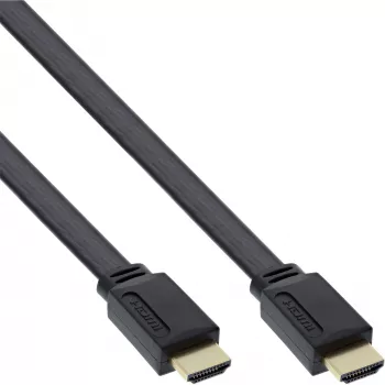 InLine HDMI-litteäkaapeli High Speed -kaapeli Ethernetillä, kullattu, musta, 1,5 m