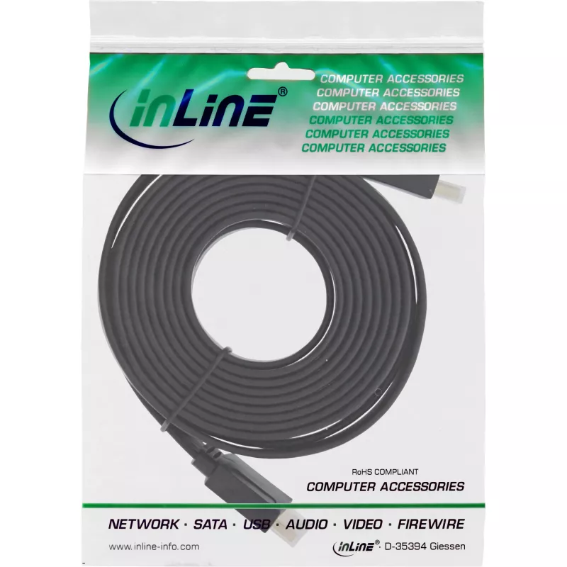 InLine HDMI-litteäkaapeli High Speed -kaapeli Ethernetillä, kullattu, musta, 1,5 m