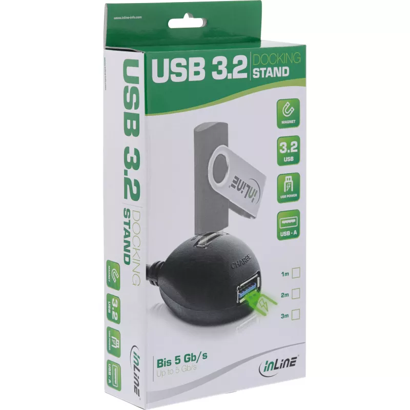 InLine USB 3.2 Gen.1 -kaapeli USB Type-A M / A W + virransyöttö, jalustalla, musta, 3 m