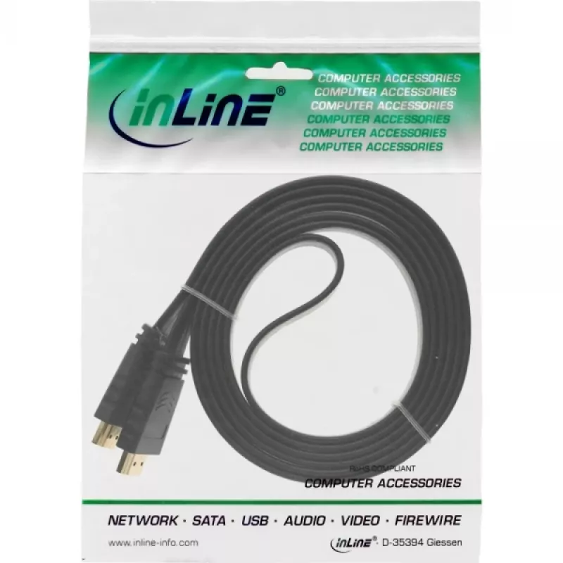InLine HDMI-litteäkaapeli High Speed -kaapeli Ethernetillä kullattu musta 7,5 m