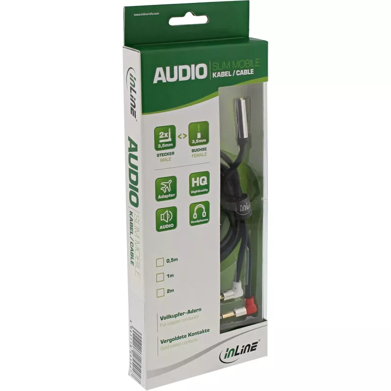 InLine ohut audio lentokoneistuin-kaapeli 2x 3,5 mm uros 1x naaras, 2 m