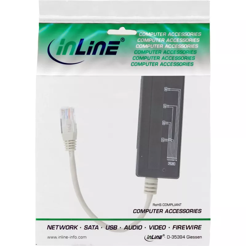 InLine 4-kertainen puhelinporttijakaja, RJ45-uros 4x RJ45-naaras, 0,15 m