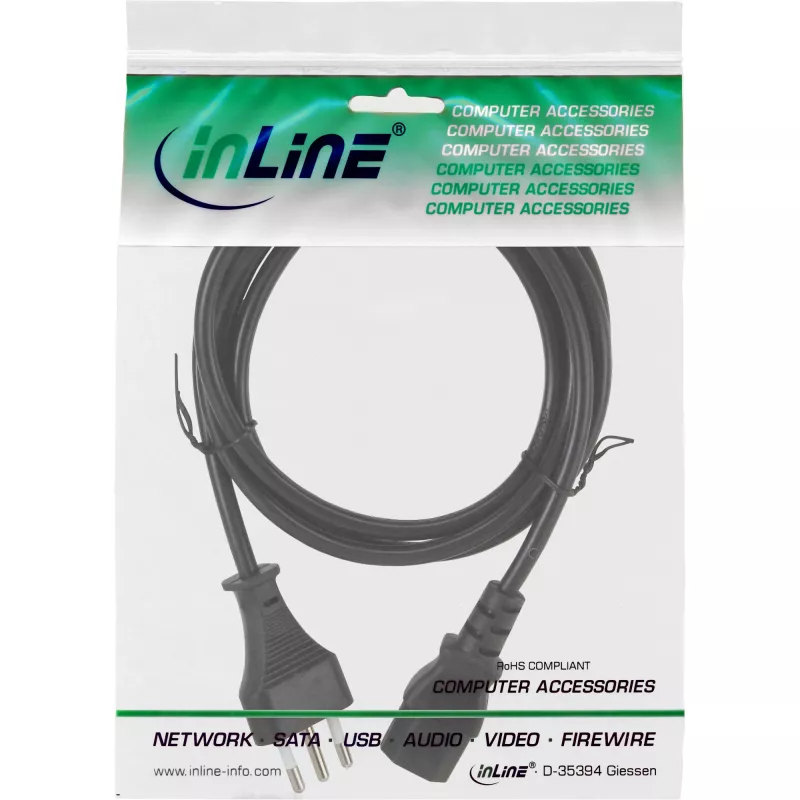 Virtajohto InLine Italia (CEE 7/7) - 3-napainen IEC C13, 0,5 m, 250 V 10 A