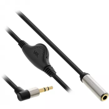 InLine ohut audiokaapeli 3,5 mm uros kulma / naaras, äänenvoimakkuuden säädöllä 0,25 m