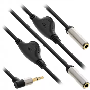 InLine ohut audio-Y-kaapeli 3,5 mm pistoke / 2x liitin, äänenvoimakkuuden säädöllä 0,25 m