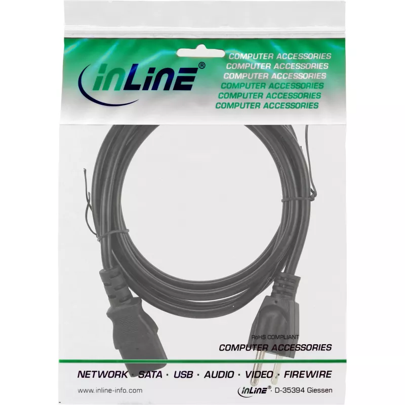 InLine virtajohto USA-pistoke / 3-napainen IEC C13 -pistoke, 18 AWG, 5 m