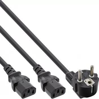 InLine Y-virtajohto 1x CEE 7/7 kulma / 2x 3-napainen IEC C13 -pistoke, 5 m