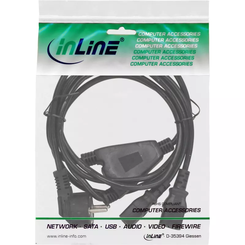 InLine Y-virtajohto 1x CEE 7/7 kulma / 2x 3-napainen IEC C13 -pistoke, 5 m