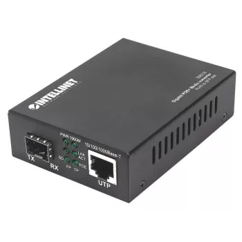 Intellinet Gigabit PoE+ -mediakonvertteri, 1 x 1000Base-T RJ45 -portti 1 x SFP -porttiin, PoE+-injektori