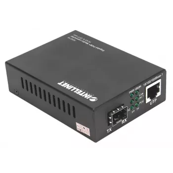 Intellinet Gigabit PoE+ -mediakonvertteri, 1 x 1000Base-T RJ45 -portti 1 x SFP -porttiin, PoE+-injektori