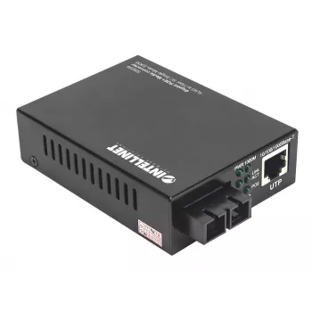 Intellinet Gigabit PoE+ -mediakonvertteri, 1000Base-T RJ45 -portti 1000Base-LX (SC) yksimuotoon, 20 km, PoE+-injektori