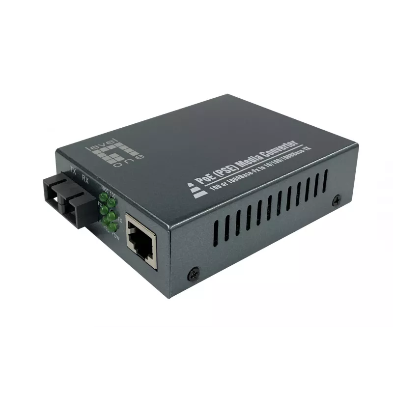 LevelOne RJ45–SC gigabitin mediakonvertteri, PoE PSE, monimuotokuitu, 0,5 km