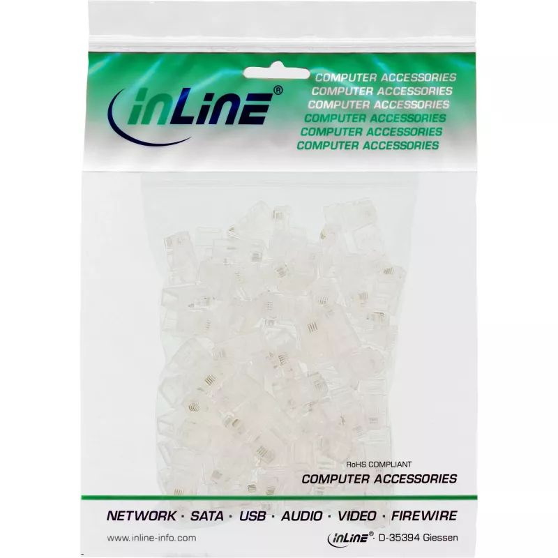 InLine modulaariliitin 8P4C RJ45 puristettava lattakaapeliin ISDN 100 kpl