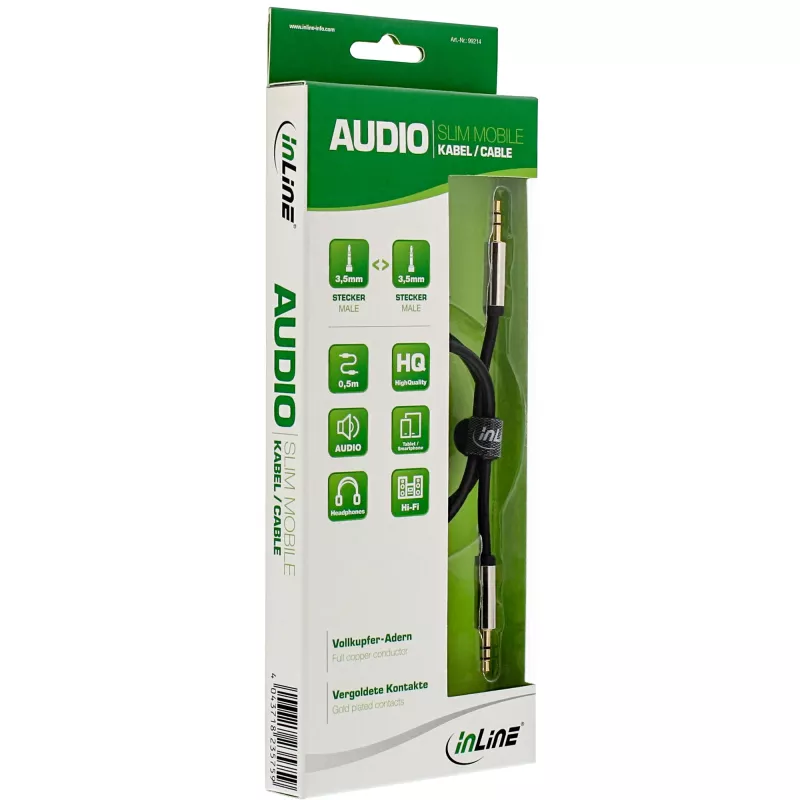 InLine ohut audiokaapeli 3,5 mm uros/uros stereo 0,5 m