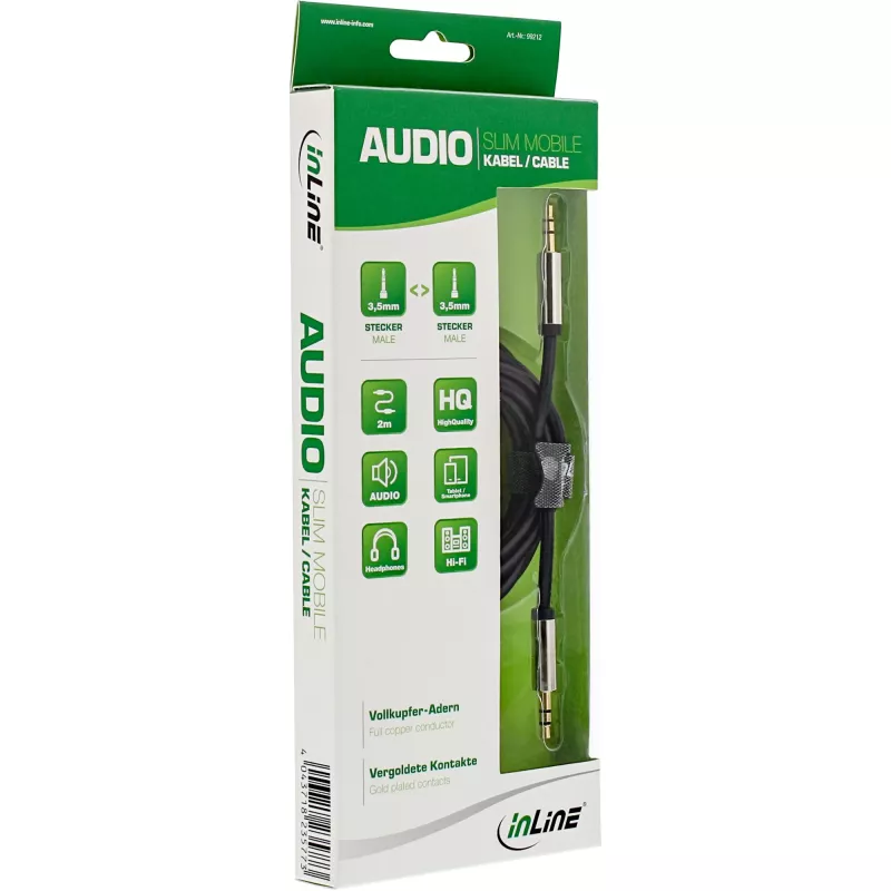 InLine ohut audiokaapeli 3,5 mm uros/uros, stereo, 2 m