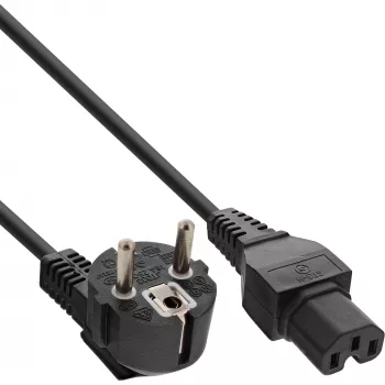 InLine virtakaapeli, CEE7/7 kulma – C15 suora, 3 x 1 mm², musta, 1 m