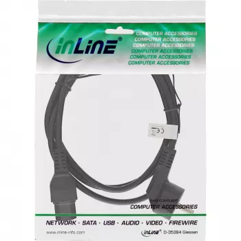 InLine virtakaapeli, CEE7/7 kulma – C15 suora, 3 x 1 mm², musta, 1 m