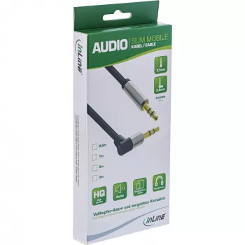 InLine ohut audiokaapeli 3,5 mm uros/uros kulma stereo 10 m