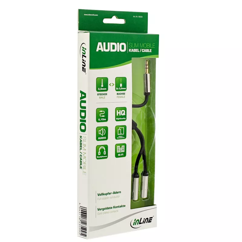 InLine ohut audio Y-kaapeli 3,5 mm pistoke / 2x liitäntä 0,15 m
