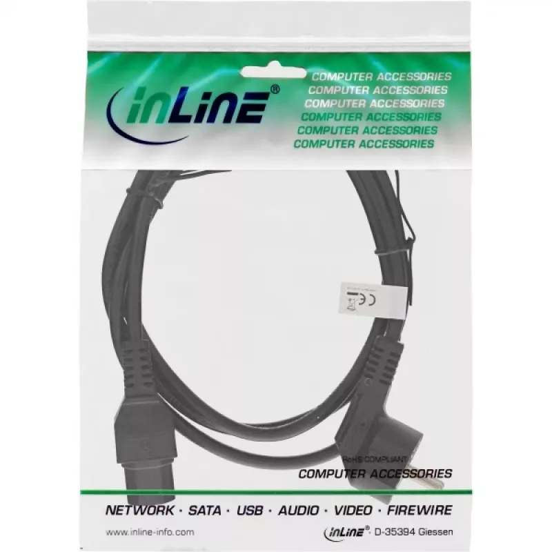 InLine virtajohto, CEE7/7 kulma / C15 suora, 3 x 1 mm², musta, 5 m