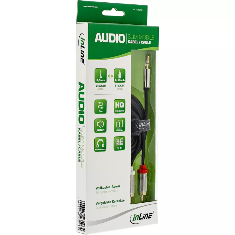 InLine ohut audiokaapeli 3,5 mm pistoke / 2x RCA-pistoke 10 m