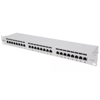 Intellinet patch-paneeli, Cat6a, FTP, 24-portti, 1U, suojattu, 90° Top-Entry LSA-liuskat, harmaa