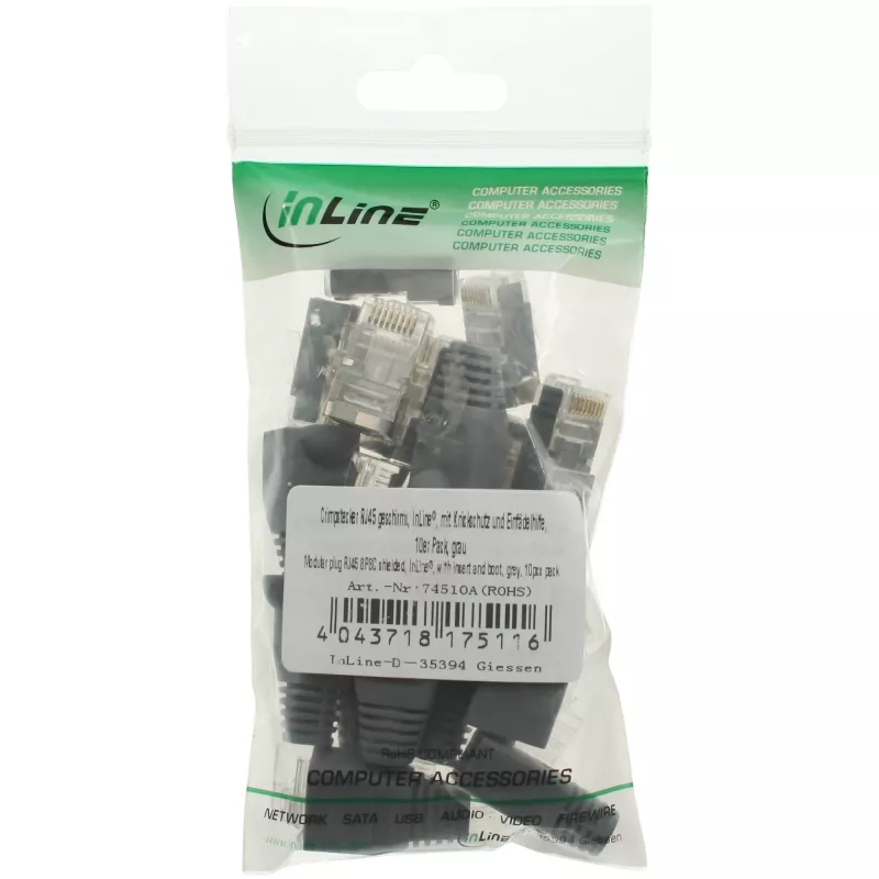 InLine puristuspistoke RJ45 8P8C suojattu pujotusavustimella ja taittosuojalla, harmaa