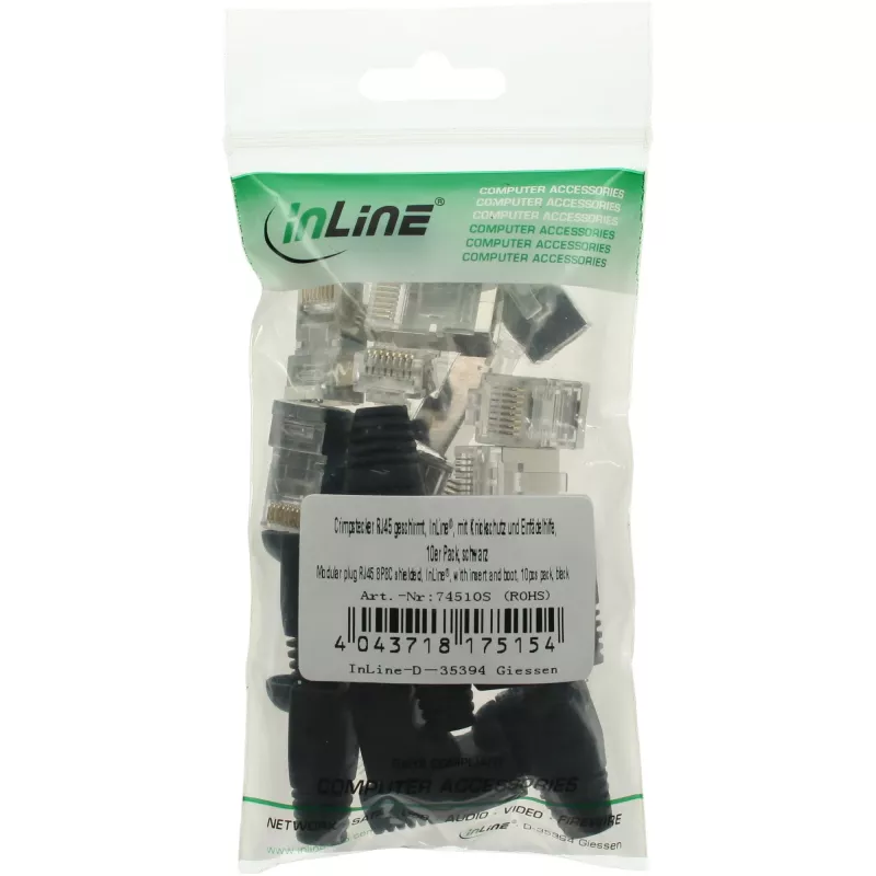 InLine puristuspistoke RJ45 8P8C suojattu pujotusavustimella ja taittosuojalla, musta