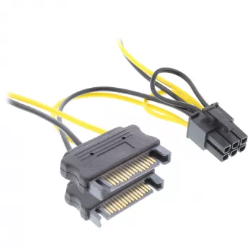 InLine verkkosovitin 2x SATA / 6-pin PCIe-näytönohjaimelle 26628B