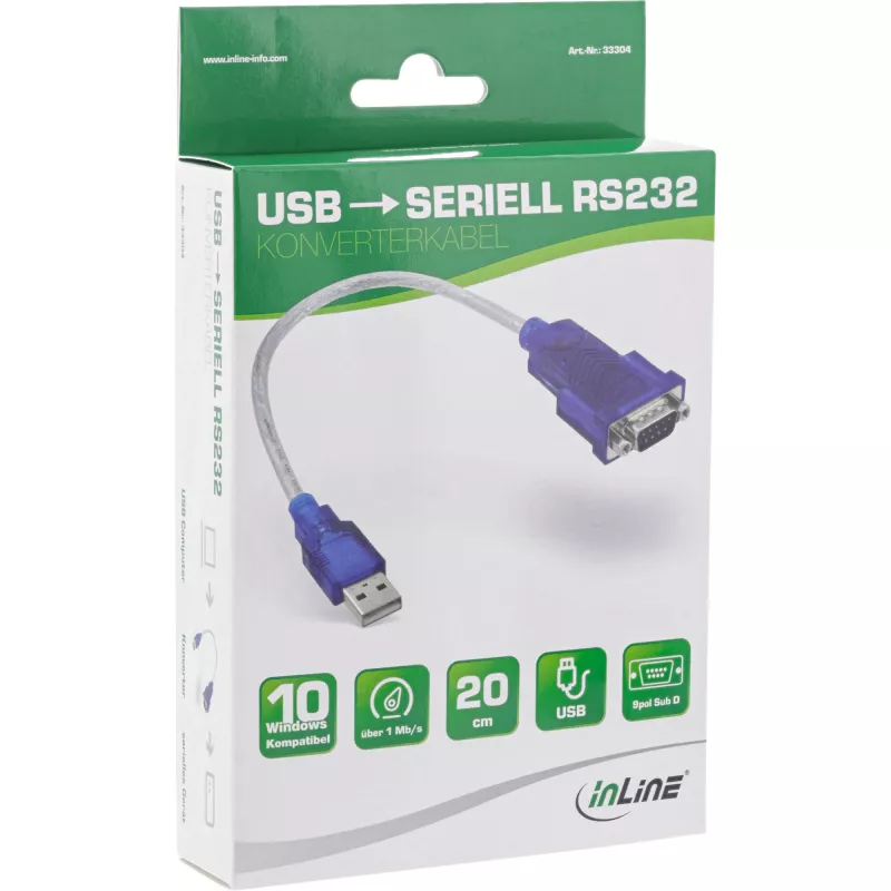 InLine USB-sarja-adapterikaapeli USB Type-A pistoke / DB9 pistoke n. 0,2 m