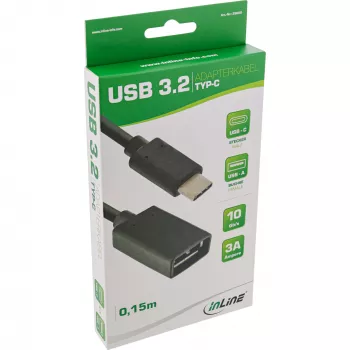 InLine USB 3.2 Gen.1x2 adapterikaapeli, USB-C pistoke / A liitäntä, musta, 0,15 m