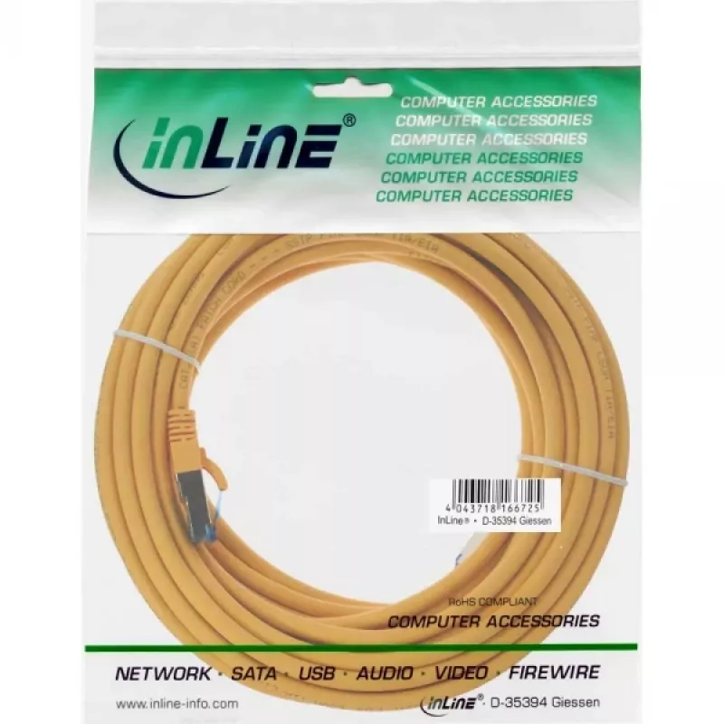 InLine patch-kaapeli S/FTP PiMF Cat.6A halogeeniton 500 MHz keltainen 7,5 m