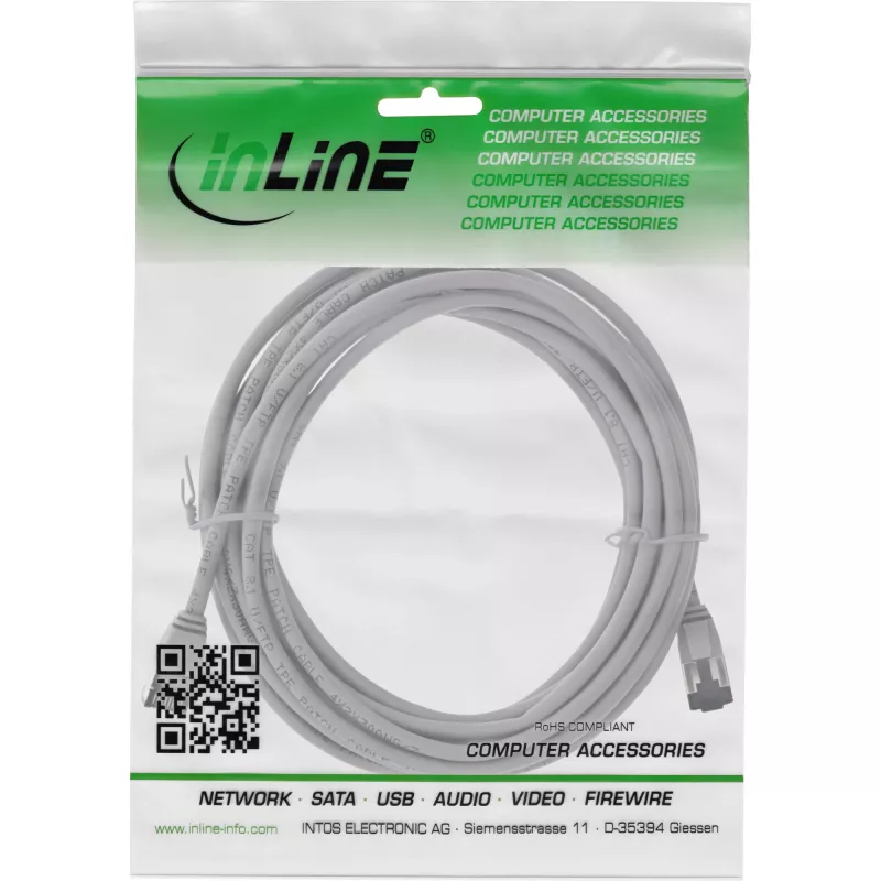 InLine patch-kaapeli ohut, U/FTP, Cat.8.1, TPE halogeeniton, harmaa 5 m