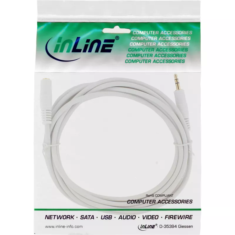 InLine audiokaapeli 3,5 mm plugi/liitin, stereo, valkoinen/kulta 5 m