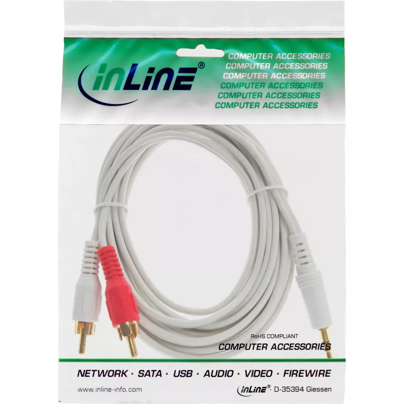 InLine audiokaapeli 2x RCA plugi / 3,5 mm plugi stereo valkoinen/kulta 3 m